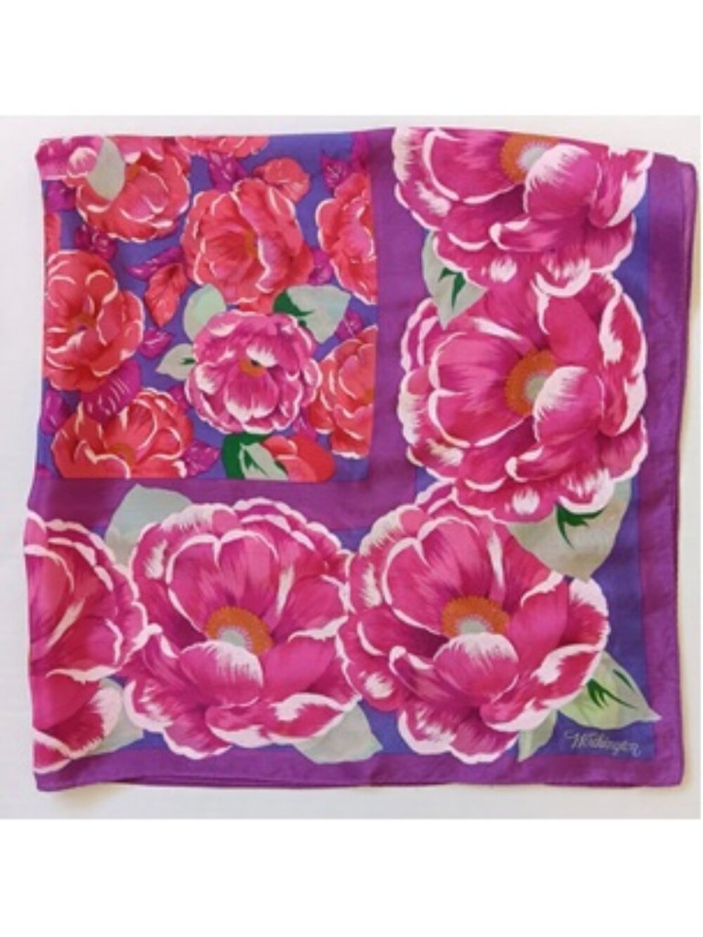 Vintage Worthington Purple/Pink Peony Floral Silk Square Scarf 30" x 31"